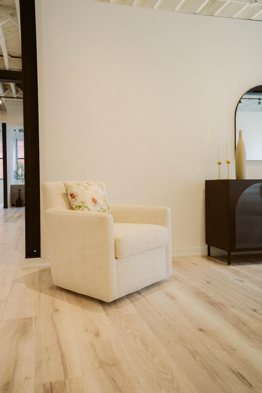 Accent chairs collection - upholstered accent chair in a bright neutral room - Candace & Basil
