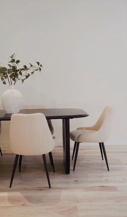 Dining chairs collection - upholstered dining chairs around a wood dining table - Candace & Basil