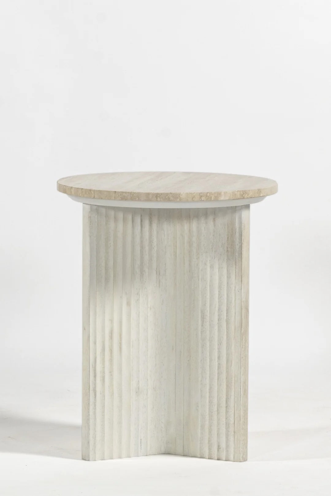 Accent tables collection - fluted pedestal side table in a light stone finish - Candace & Basil